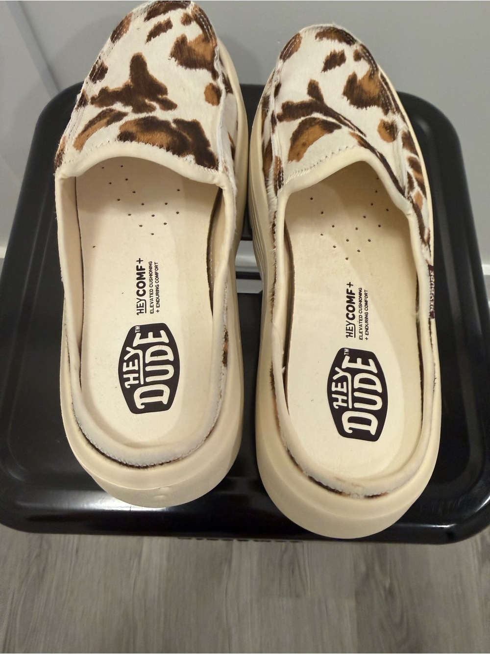 Hey Dude Women's Leopard Slip-On Platform Mules - Brown & Cream - Picture 5 of 11